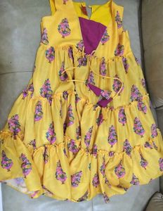 Vibrant Yellow Tiered Ethnic Dress