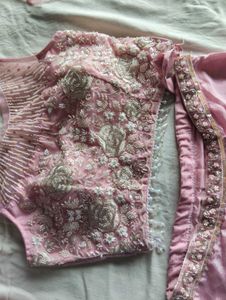 Indo-Western Crop Top and Cowl skirt Set with Shru