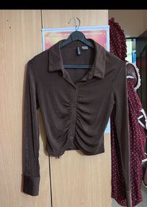 Brown Button-Down Top