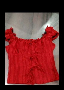 Chic Red Ruffled Off-Shoulder Top