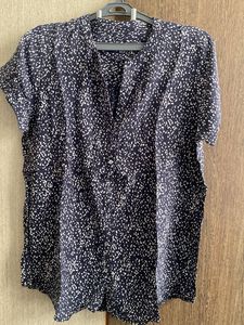 Navy Blue Ditsy Print Button-Up Shirt