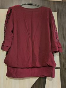 Stylish Maroon Lace Sleeve Tunic