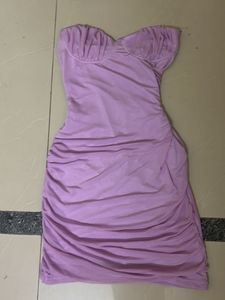 Lavender Ruched Strapless Mini Dress