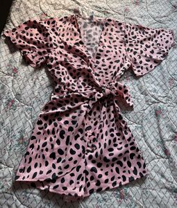 Pink Leopard Print Wrap Dress
