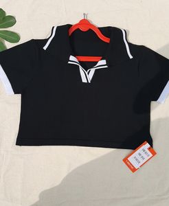 Black Crop Top with White Trim