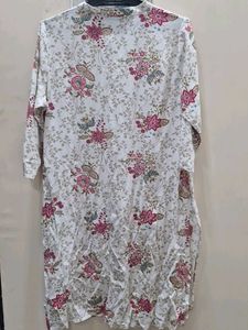 ​Elegant Floral Print Straight Kurti Dress - Off-W