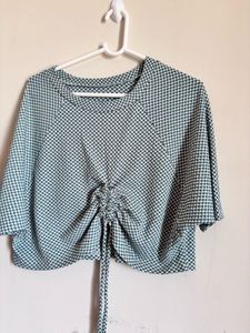 Green Checkered Cinched Top
