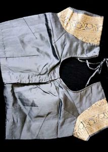Elegant Grey Silk Saree with Gold Border