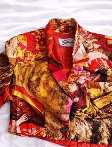 Unique Abstract Print Cropped Jacket