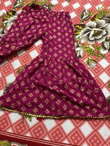 Printed Small Flare Kurti With Printed Grara Set In Small Size