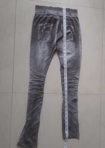 Stylish Distressed Grey Denim Look Leggings
