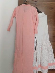 Peach Kurta with White Sharara Set
