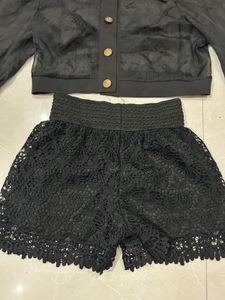 Chic Black Sheer Top &amp; Lace Shorts Set