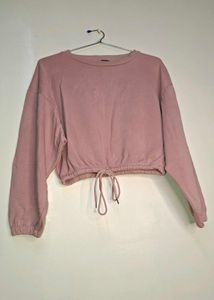 Pink Cropped Drawstring Sweatshirt