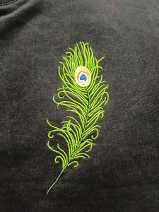Men's Charcoal Grey Sweatshirt with Peacock Feathe