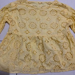 Yellow Eyelet Peplum Top 💛