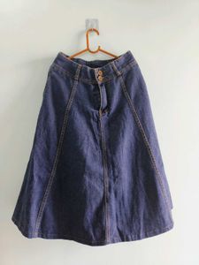 Blue Denim A-Line Midi Skirt