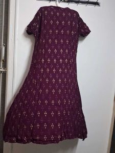 Elegant Violet Printed A-Line Dress | Short Sleeve