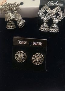 Women pack of 3 oxidized earringsBase Metal: AlloyPlating: Oxidised SilverSizing: AdjustableStone Type: No StoneType: JhumkhasNet Quantity (N): 3