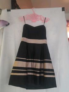 Chic Black & Gold Striped Strapless Dress