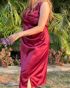 Satin Midi Dress with Cowl Neck