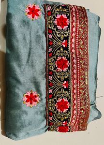 Elegant Embroidered Grey Saree new