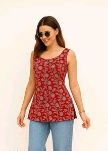 Red Floral Sleeveless Top_S