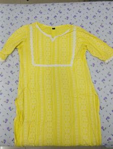 yellow three quarter summer kurti
