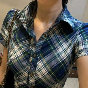 Chic Plaid Short-Sleeve Button-Up Top