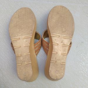 Lady Steps Women's Fancy Slip On Golden Colour Sli