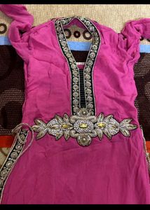 Beautiful Pink Kurta Set with Golden Embroidery