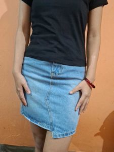 Denim Mini Skirt and Black Tee