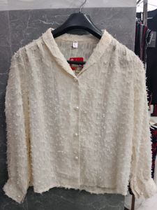 Cream Premium Crop Baggy Shirt And Twret Shir