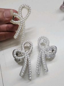 Pearl Bow Hair Claw Clips - Set of 3
