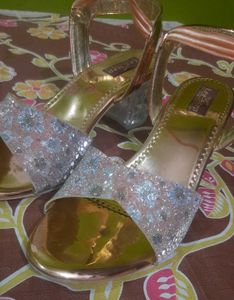 Sparkling Gold Wedge Sandals