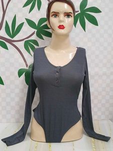 (100)Gray Long Sleeve Bodysuit