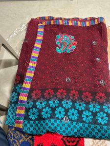 Elegant Maroon &amp; Blue Paisley Saree
