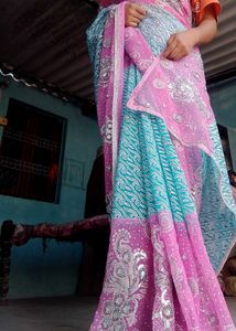 Beautiful Blue &amp; Pink Saree with Embellishments