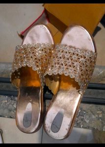 Rose Gold Embellished Slip-On Sandals