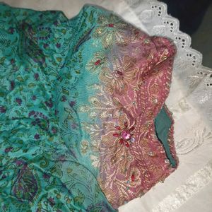 Sea Green Pink Front Open Blouse