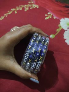 Sparkling Blue & Gold Bangles Set