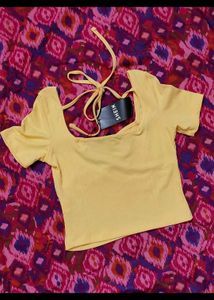💛Butter Yellow Ribbed Square Neck Top