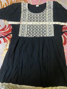 New Never Used Cotton Black Embroidered-Sequin 3/4th Sleeves Kurti