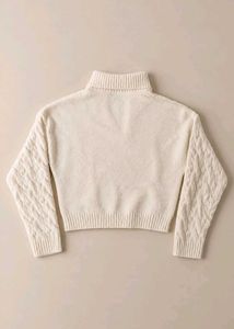 IVORY CABLE KNIT V-NECK SWEATER WITH COLLAR