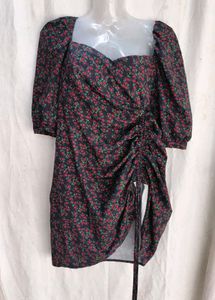 Floral Puff Sleeve Ruched Mini Dress
