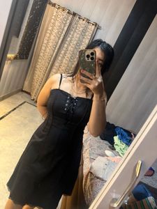 Black Lace-Up Mini Dress🦋