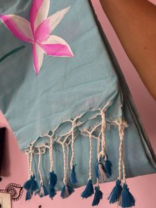 Handprinted blue saree