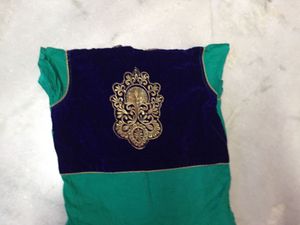 Designer Sea Green Cotton And Velvet Kurti