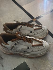 Stylish White & Brown Sneakers