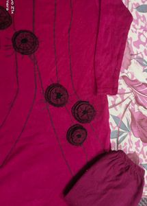 Wool Maroon Kurti with Pants Set